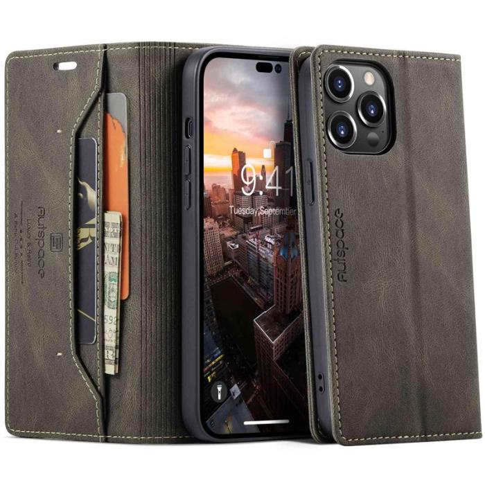 AUTSPACE - AUTSPACE A01 iPhone 14 Pro Fodral Äkta läder - Kaffe