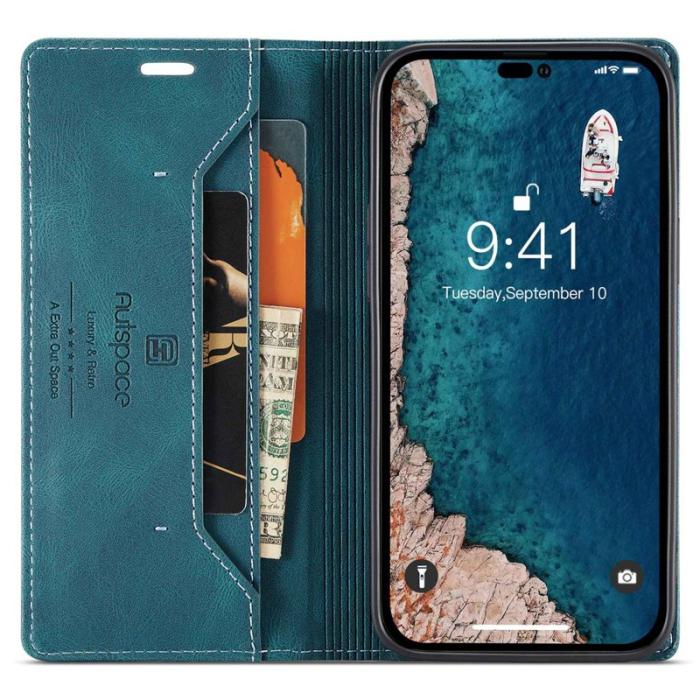 AUTSPACE - AUTSPACE A01 iPhone 14 Pro Fodral Retro Matte PU Läder - Blå