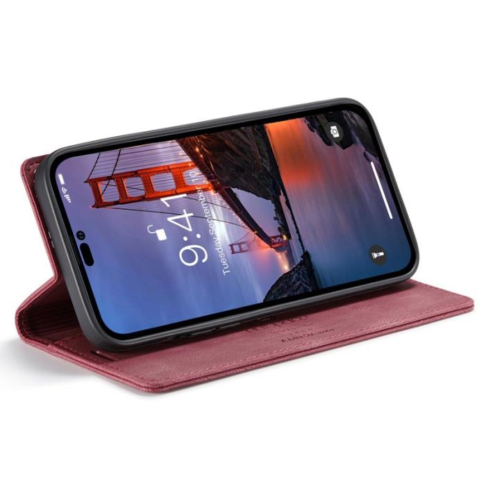 AUTSPACE - AUTSPACE A01 iPhone 14 Pro Fodral Retro Matte PU Läder - Röd