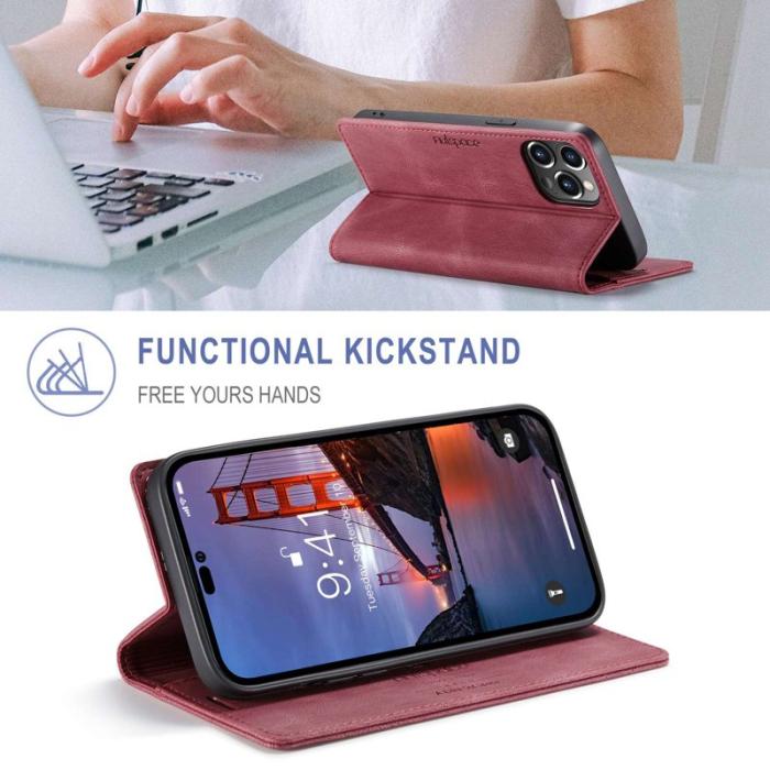 AUTSPACE - AUTSPACE A01 iPhone 14 Pro Fodral Retro Matte PU Läder - Röd