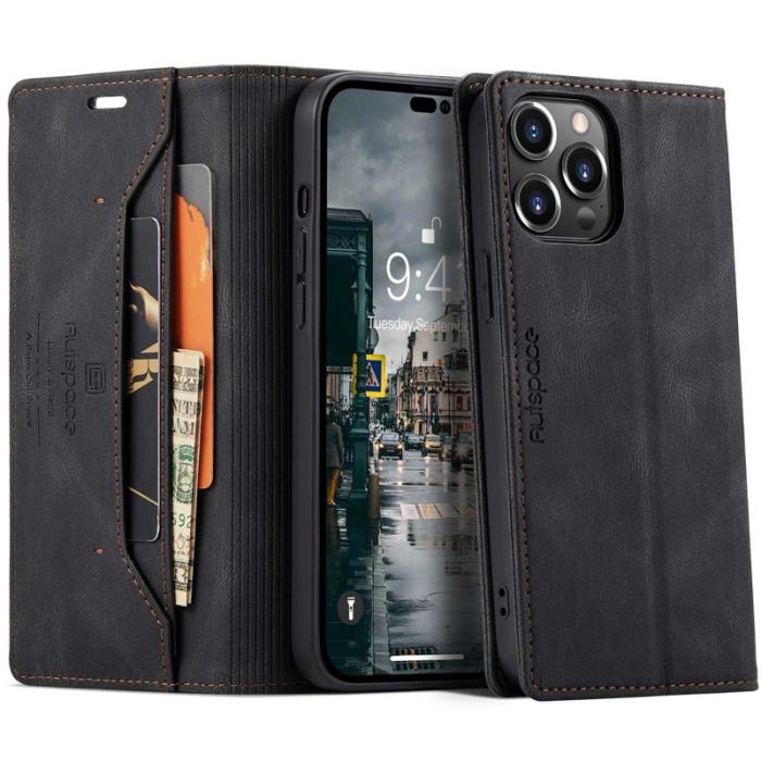 AUTSPACE - AUTSPACE A01 iPhone 14 Pro Fodral Retro Matte PU Läder - Svart