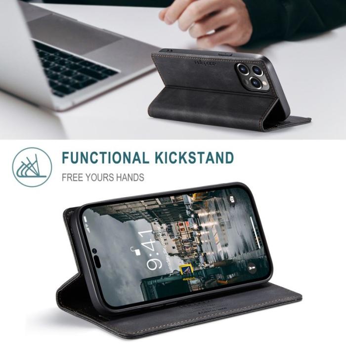 AUTSPACE - AUTSPACE A01 iPhone 14 Pro Fodral Retro Matte PU Läder - Svart