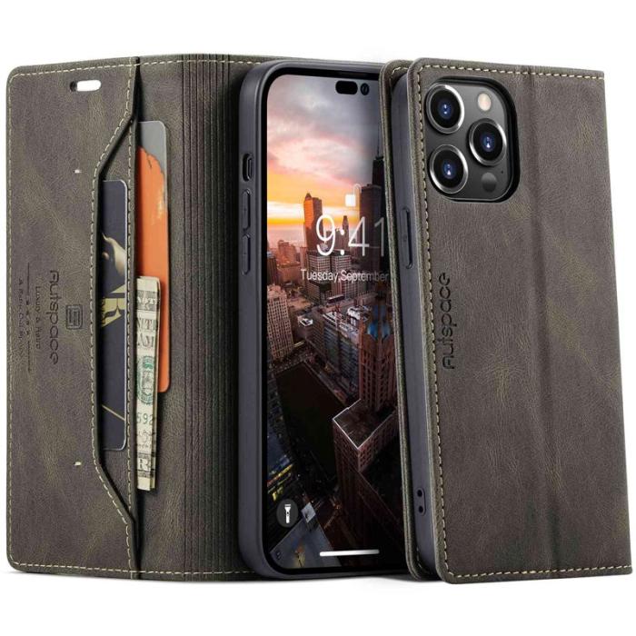 AUTSPACE - AUTSPACE A01 iPhone 14 Pro Max Fodral - Äkta läder - Kaffe