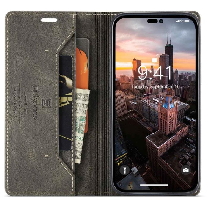 AUTSPACE - AUTSPACE A01 iPhone 14 Pro Max Fodral - Äkta läder - Kaffe