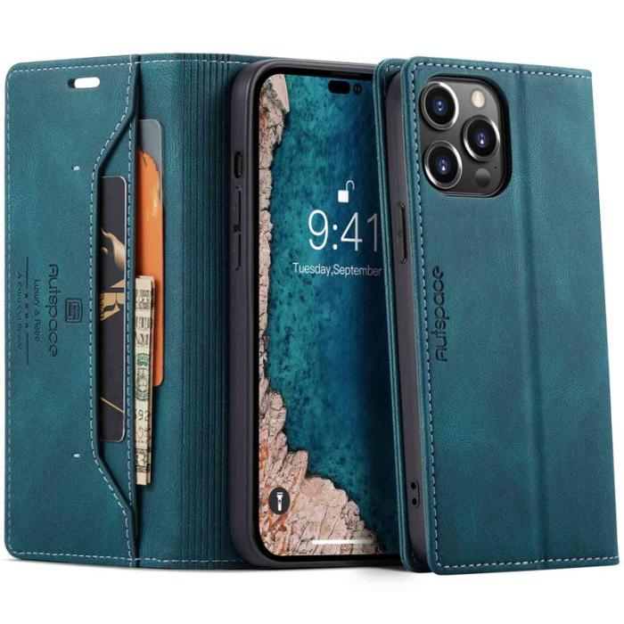 AUTSPACE - AUTSPACE A01 iPhone 14 Pro Max Fodral Retro Matte PU - Blå