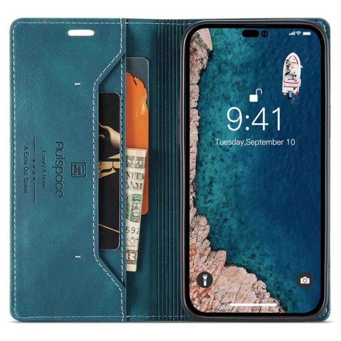 AUTSPACE - AUTSPACE A01 iPhone 14 Pro Max Fodral Retro Matte PU - Blå