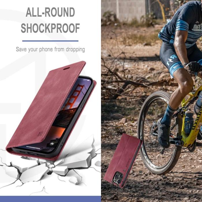 AUTSPACE - AUTSPACE A01 iPhone 14 Pro Max Fodral - Retro Matte PU Läder - Röd