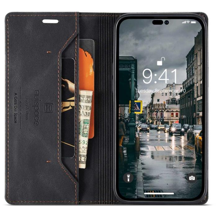 AUTSPACE - AUTSPACE A01 iPhone 14 Pro Max Fodral Retro Matte PU - Svart
