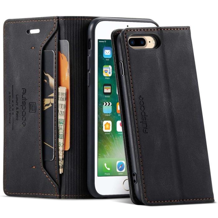AUTSPACE - AUTSPACE A01 iPhone 6/7/8 Plus Fodral PU Läder - Svart