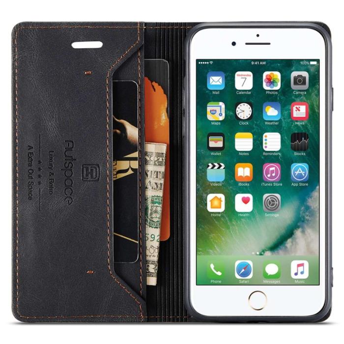 AUTSPACE - AUTSPACE A01 iPhone 6/7/8 Plus Fodral PU Läder - Svart