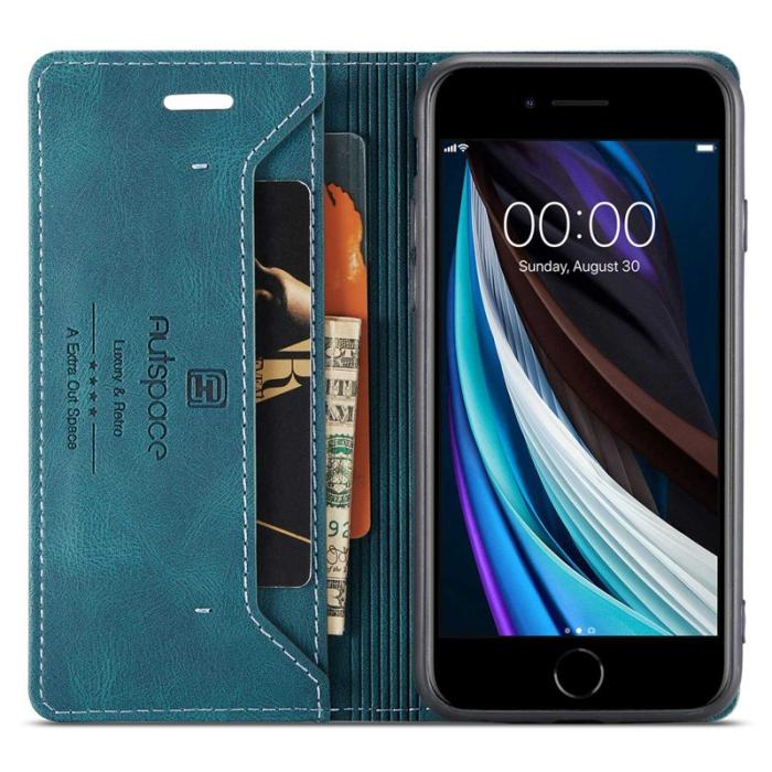 AUTSPACE - AUTSPACE A01 iPhone 6/7/8/SE (2020) Fodral PU Läder - Blå