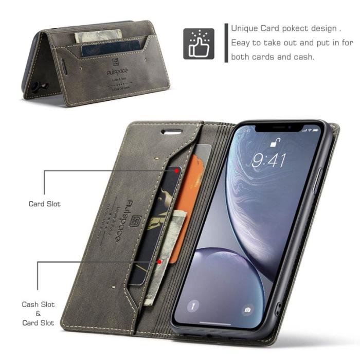 AUTSPACE - AUTSPACE A01 iPhone XR Fodral i PU-läder - Kaffe