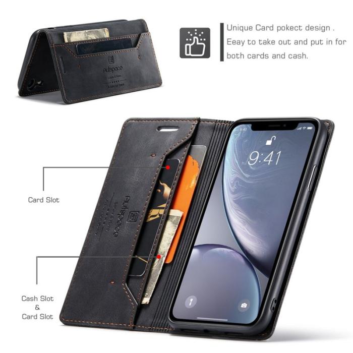 AUTSPACE - AUTSPACE A01 iPhone XR Fodral PU Läder - Svart