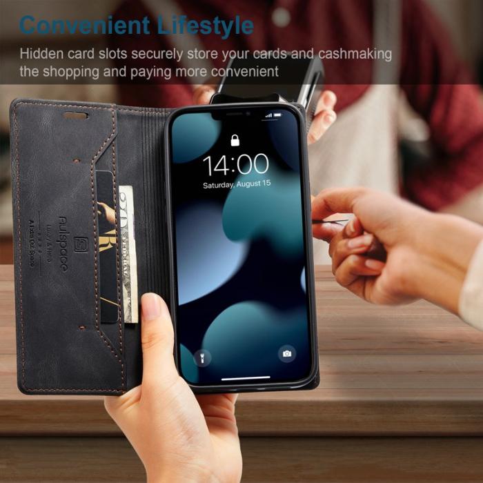 AUTSPACE - AUTSPACE A01 Retro Matte Läderfodral med RFID - Svart