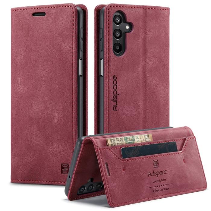 AUTSPACE - AUTSPACE A01 Samsung Galaxy A16 5G Wallet Fodral Äkta läder - Röd
