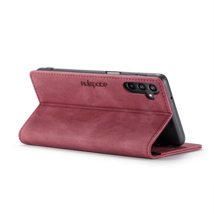 AUTSPACE - AUTSPACE A01 Samsung Galaxy A16 5G Wallet Fodral Äkta läder - Röd