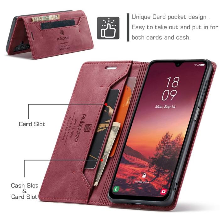 AUTSPACE - AUTSPACE A01 Samsung Galaxy A16 5G Wallet Fodral Äkta läder - Röd