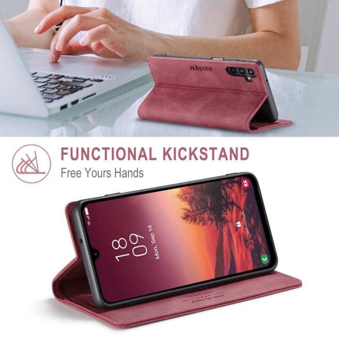 AUTSPACE - AUTSPACE A01 Samsung Galaxy A16 5G Wallet Fodral Äkta läder - Röd