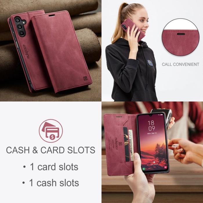 AUTSPACE - AUTSPACE A01 Samsung Galaxy A16 5G Wallet Fodral Äkta läder - Röd