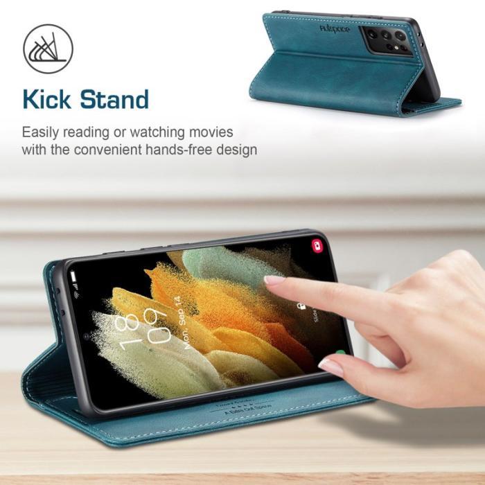 AUTSPACE - AUTSPACE A01 Samsung Galaxy S21 Ultra Fodral Äkta läder - Blå