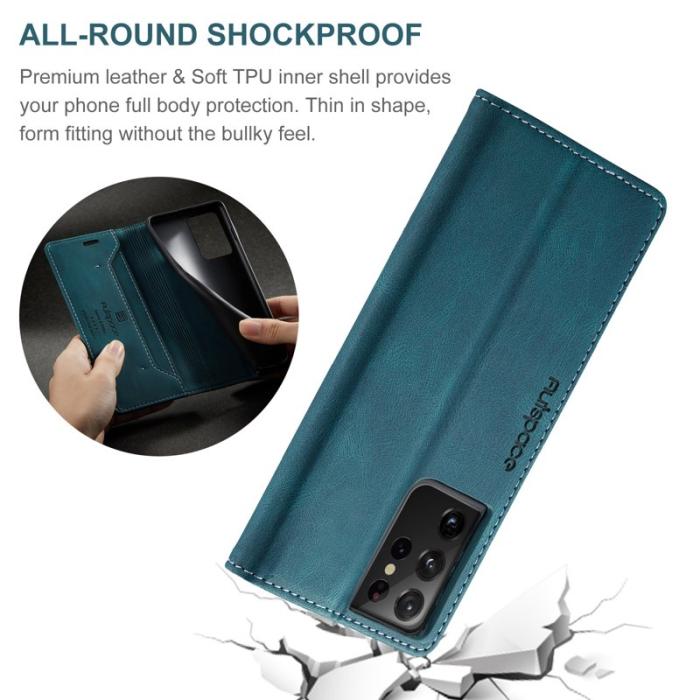 AUTSPACE - AUTSPACE A01 Samsung Galaxy S21 Ultra Fodral Äkta läder - Blå