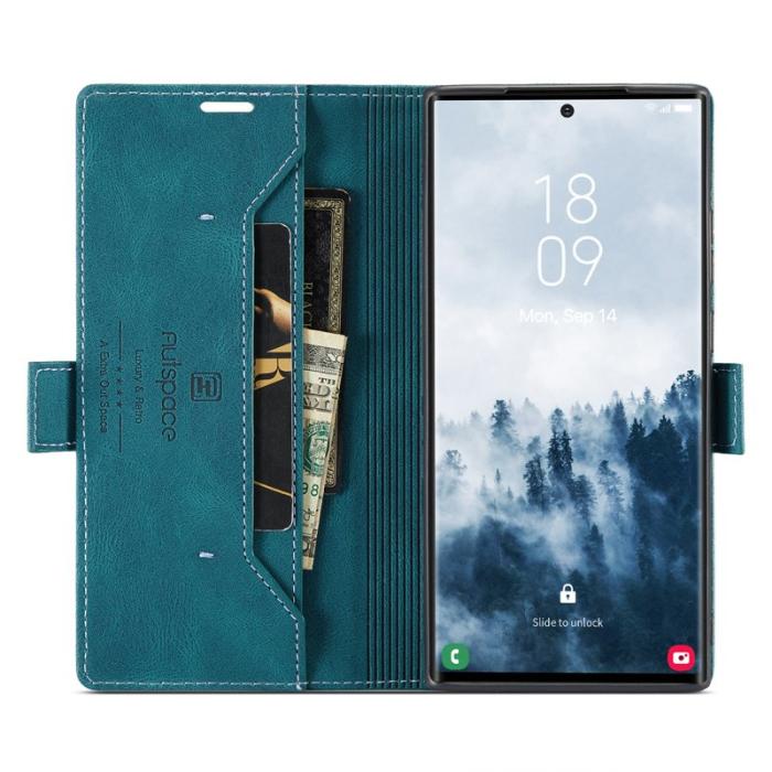 AUTSPACE - AUTSPACE A01 Samsung Galaxy S23 Ultra Fodral Äkta läder - Blå