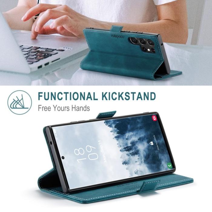 AUTSPACE - AUTSPACE A01 Samsung Galaxy S23 Ultra Fodral Äkta läder - Blå