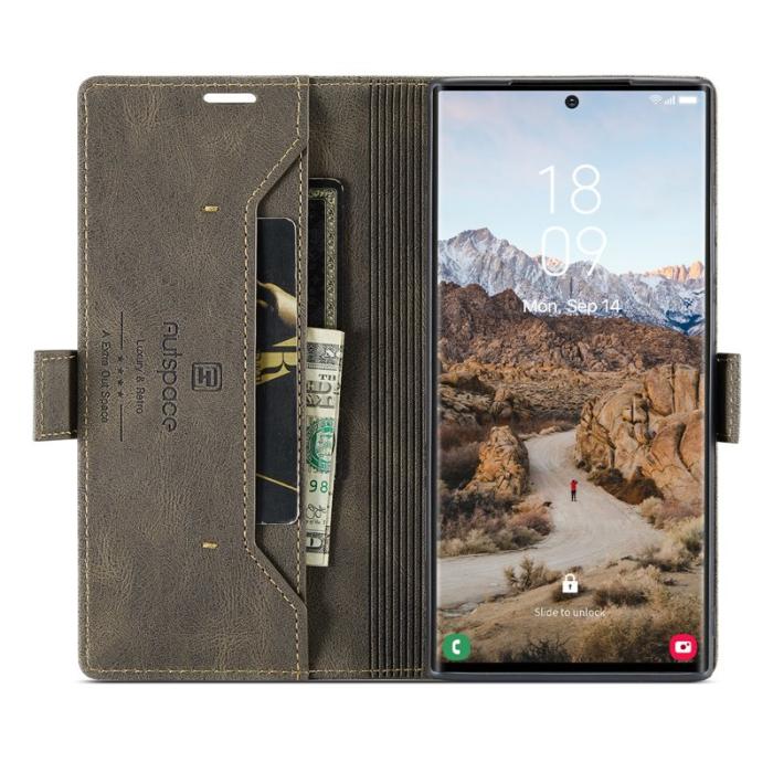 AUTSPACE - AUTSPACE A01 Samsung Galaxy S23 Ultra Fodral - Äkta läder - Kaffe