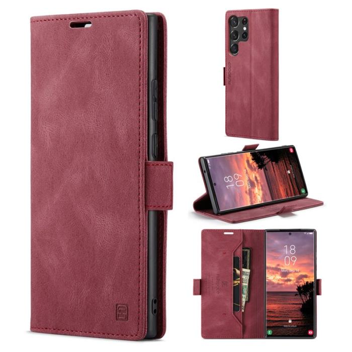 AUTSPACE - AUTSPACE A01 Samsung Galaxy S23 Ultra Fodral Äkta läder - Röd