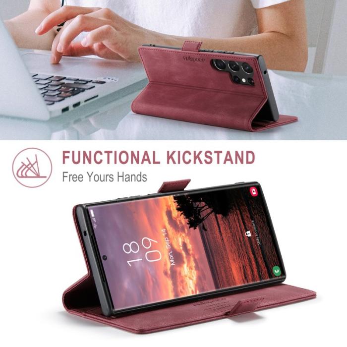 AUTSPACE - AUTSPACE A01 Samsung Galaxy S23 Ultra Fodral Äkta läder - Röd