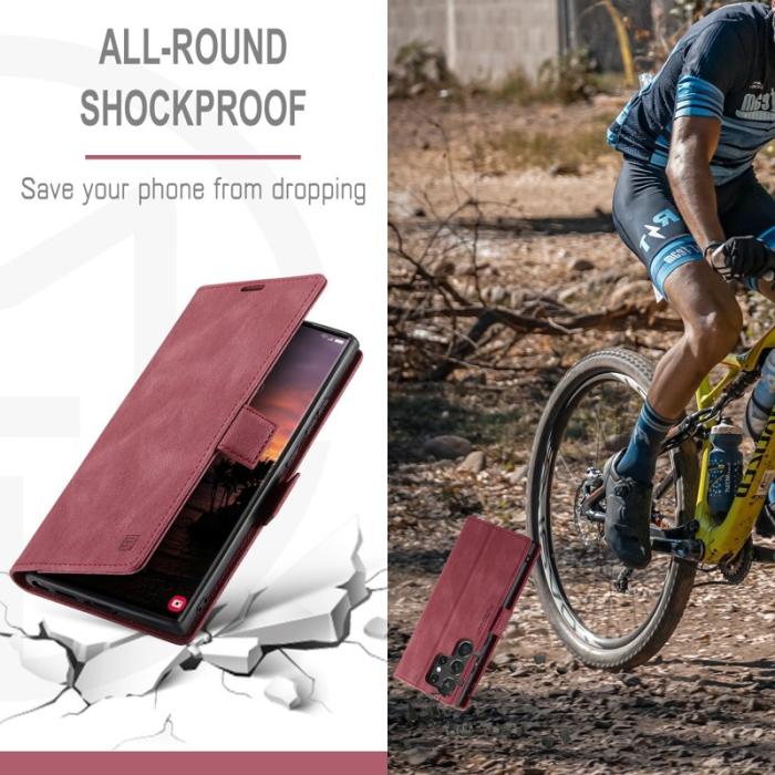 AUTSPACE - AUTSPACE A01 Samsung Galaxy S23 Ultra Fodral Äkta läder - Röd