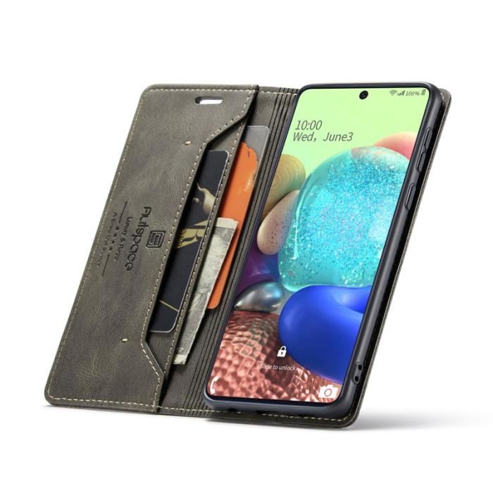 AUTSPACE - AUTSPACE A01 Series Fodral - Äkta läder - Kaffe för Samsung Galaxy A71