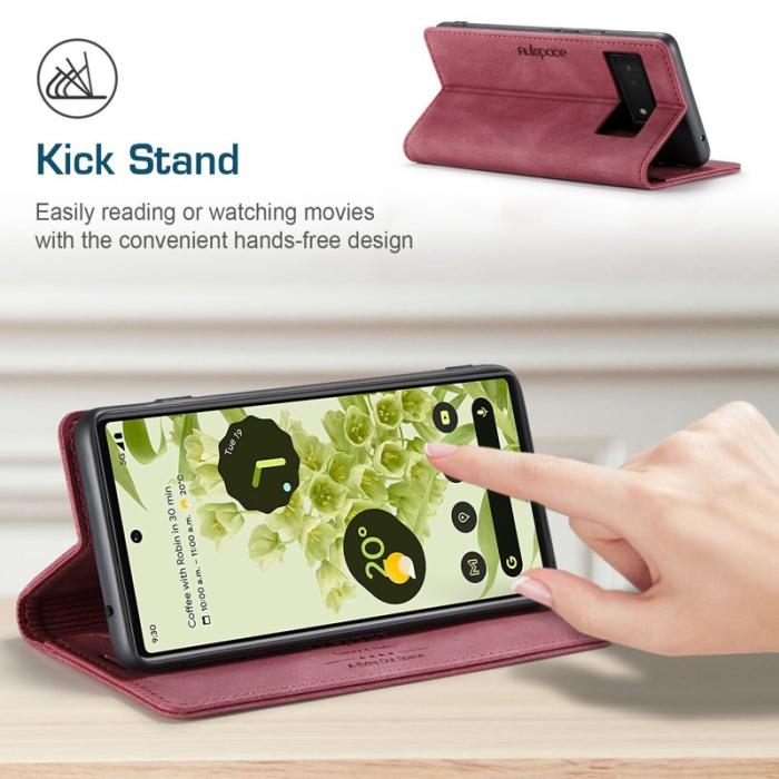 AUTSPACE - AUTSPACE A01 Series Google Pixel 6 Fodral PU Läder - Röd