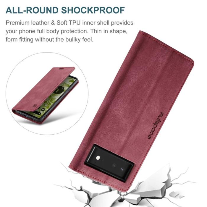 AUTSPACE - AUTSPACE A01 Series Google Pixel 6 Fodral PU Läder - Röd