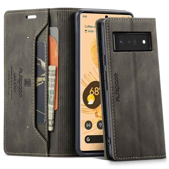 AUTSPACE - AUTSPACE A01 Series Google Pixel 6 Pro Fodral PU Läder - Kaffe