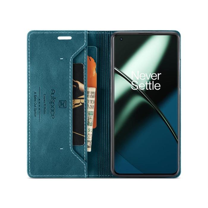 AUTSPACE - AUTSPACE A01 Wallet Fodral för OnePlus 11 5G - Äkta läder - Blå