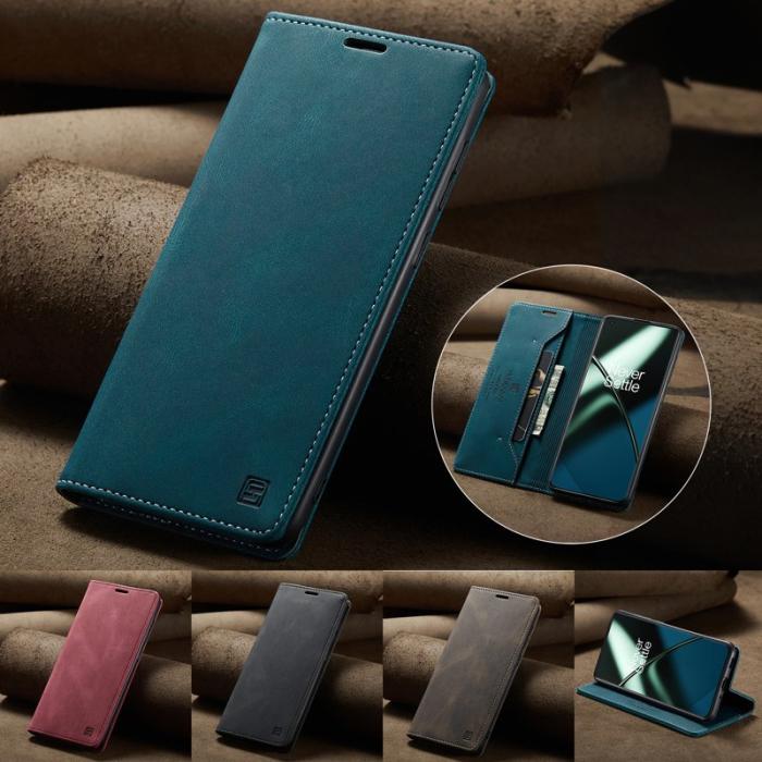 AUTSPACE - AUTSPACE A01 Wallet Fodral för OnePlus 11 5G - Äkta läder - Blå