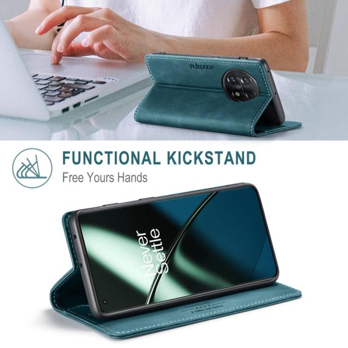 AUTSPACE - AUTSPACE A01 Wallet Fodral för OnePlus 11 5G - Äkta läder - Blå