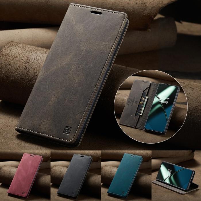 AUTSPACE - AUTSPACE A01 Wallet Fodral för OnePlus 11 5G - Äkta läder - Kaffe