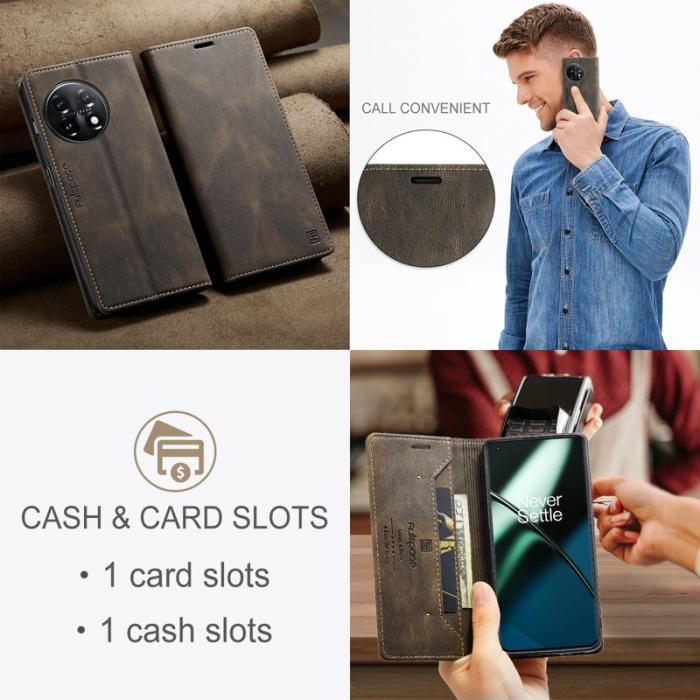 AUTSPACE - AUTSPACE A01 Wallet Fodral för OnePlus 11 5G - Äkta läder - Kaffe