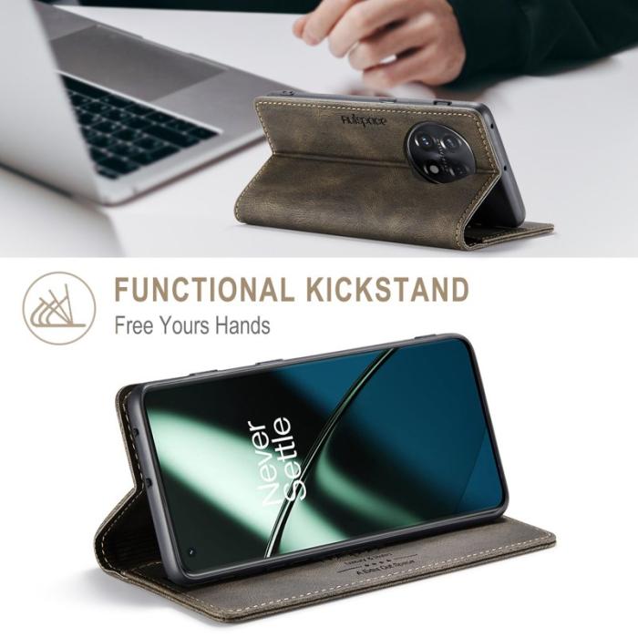 AUTSPACE - AUTSPACE A01 Wallet Fodral för OnePlus 11 5G - Äkta läder - Kaffe