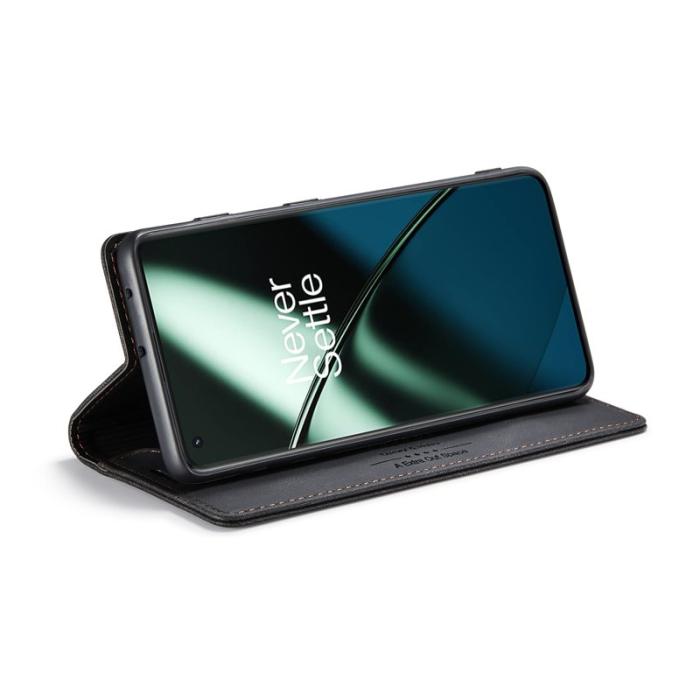 AUTSPACE - AUTSPACE A01 Wallet Fodral för OnePlus 11 5G - Äkta läder - Svart