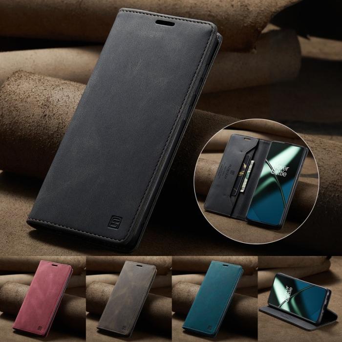 AUTSPACE - AUTSPACE A01 Wallet Fodral för OnePlus 11 5G - Äkta läder - Svart