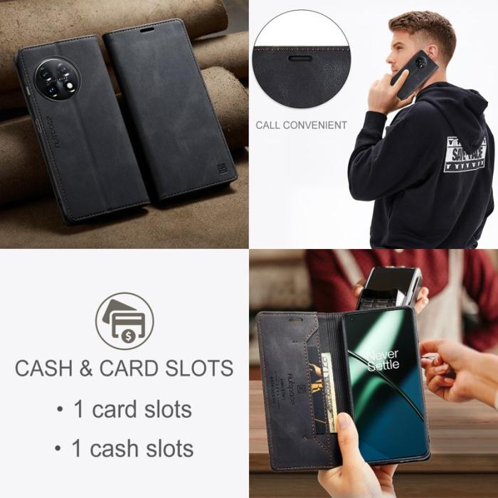 AUTSPACE - AUTSPACE A01 Wallet Fodral för OnePlus 11 5G - Äkta läder - Svart