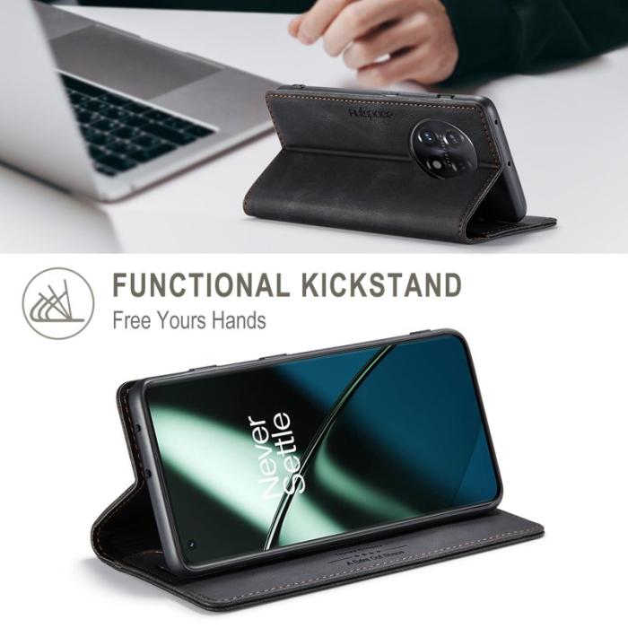 AUTSPACE - AUTSPACE A01 Wallet Fodral för OnePlus 11 5G - Äkta läder - Svart
