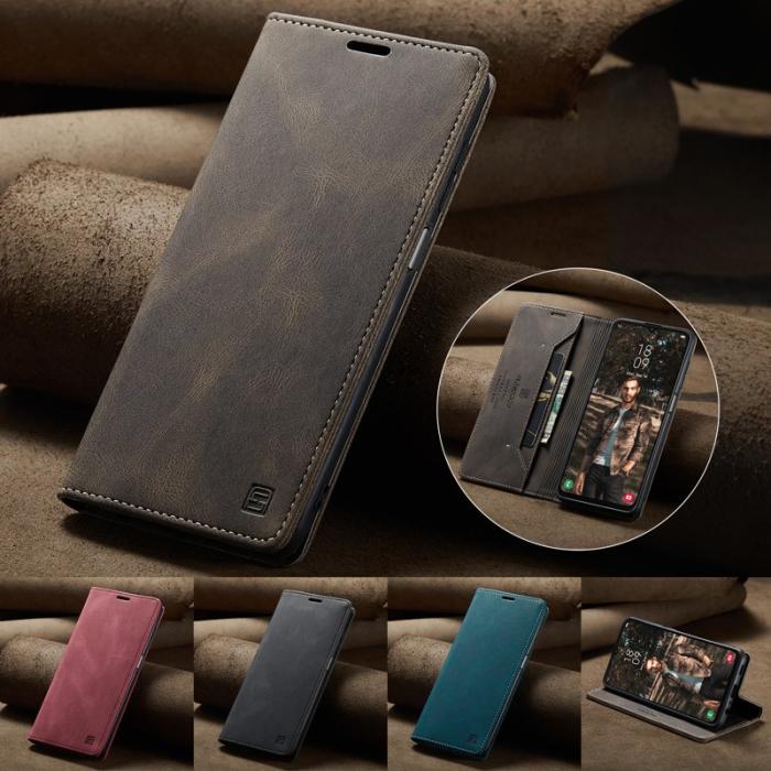 AUTSPACE - AUTSPACE A01 Wallet Fodral för Samsung Galaxy M23 5G - Äkta läder - Kaffe