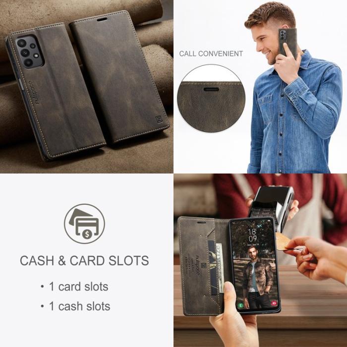 AUTSPACE - AUTSPACE A01 Wallet Fodral för Samsung Galaxy M23 5G - Äkta läder - Kaffe