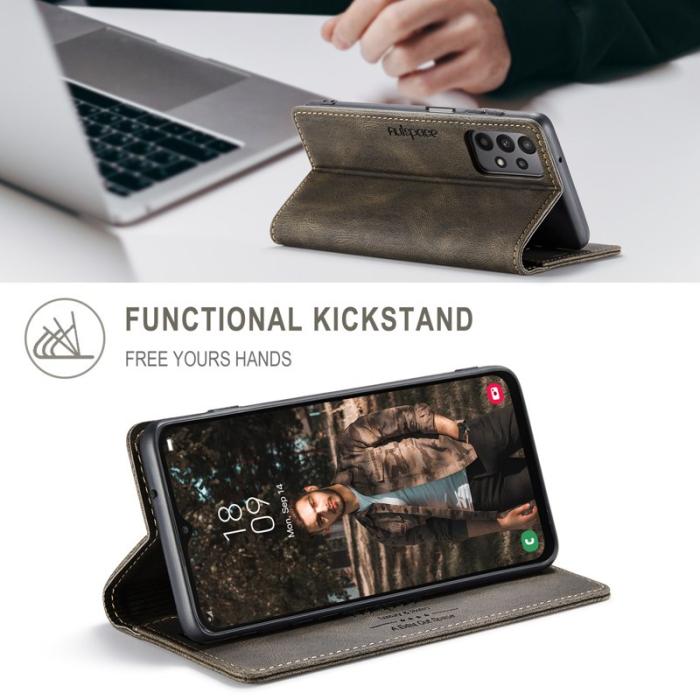 AUTSPACE - AUTSPACE A01 Wallet Fodral för Samsung Galaxy M23 5G - Äkta läder - Kaffe