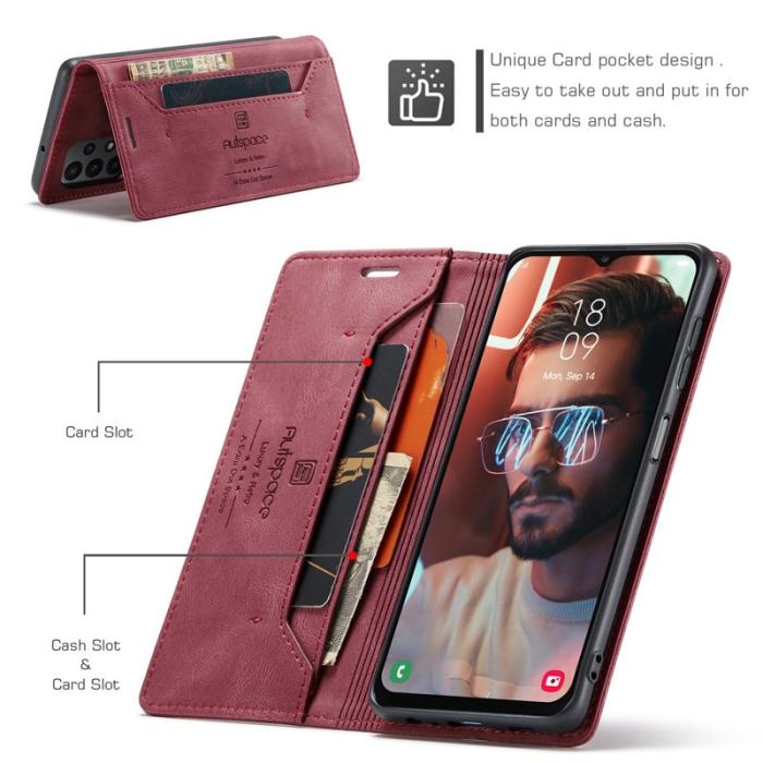 AUTSPACE - AUTSPACE A01 Wallet Fodral för Samsung Galaxy M23 5G - Röd
