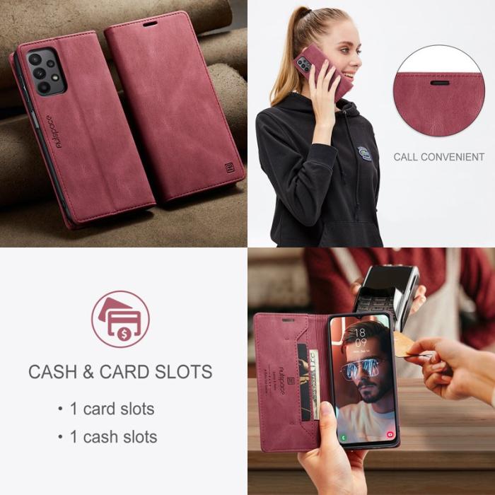 AUTSPACE - AUTSPACE A01 Wallet Fodral för Samsung Galaxy M23 5G - Röd